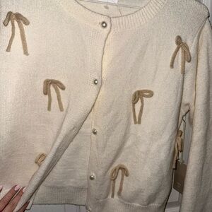 Luna and Ivy Cream Cardigan with Bow Details
